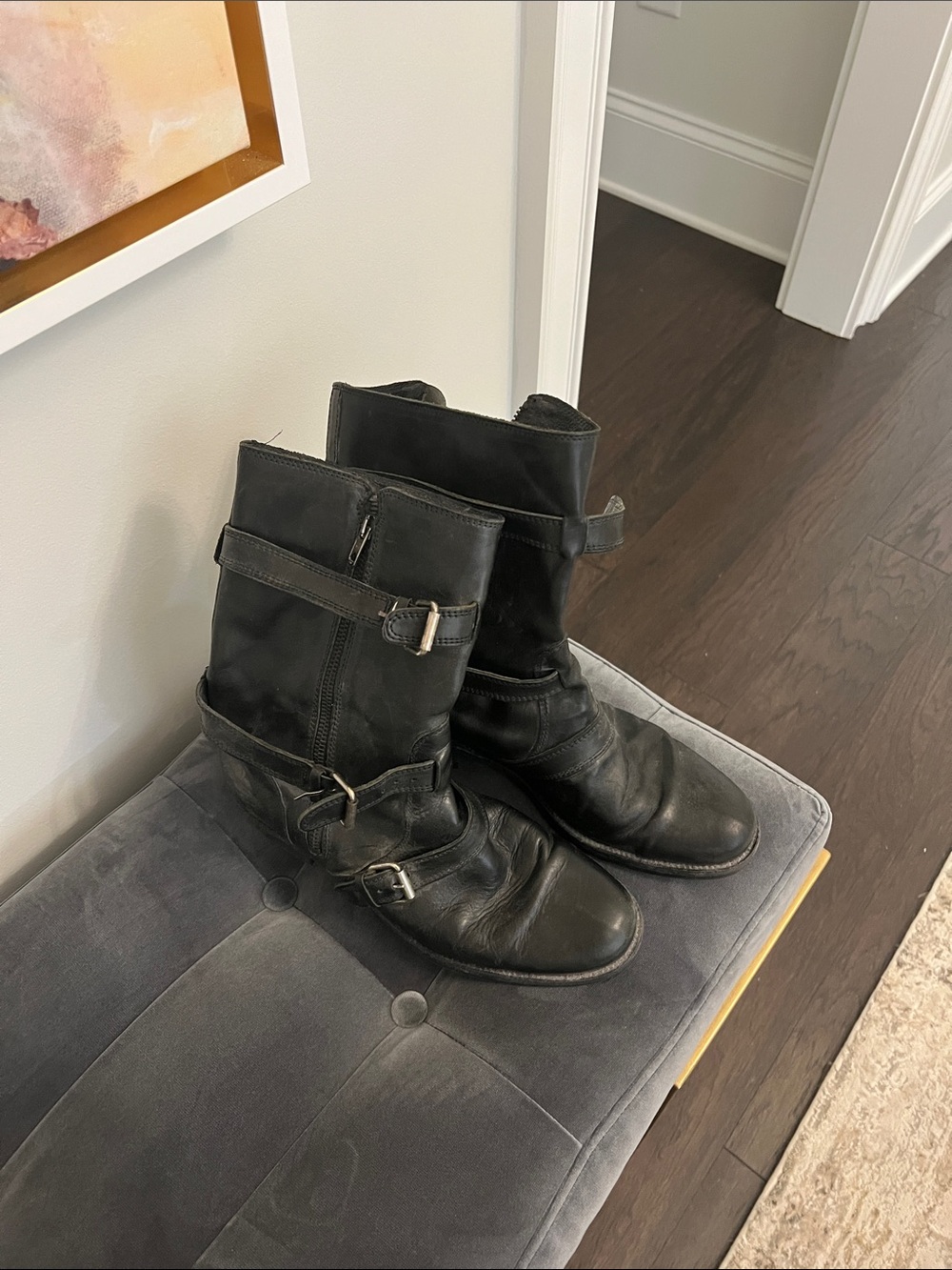 J. Crew Black Leather Buckle Mid-Calf Boots
